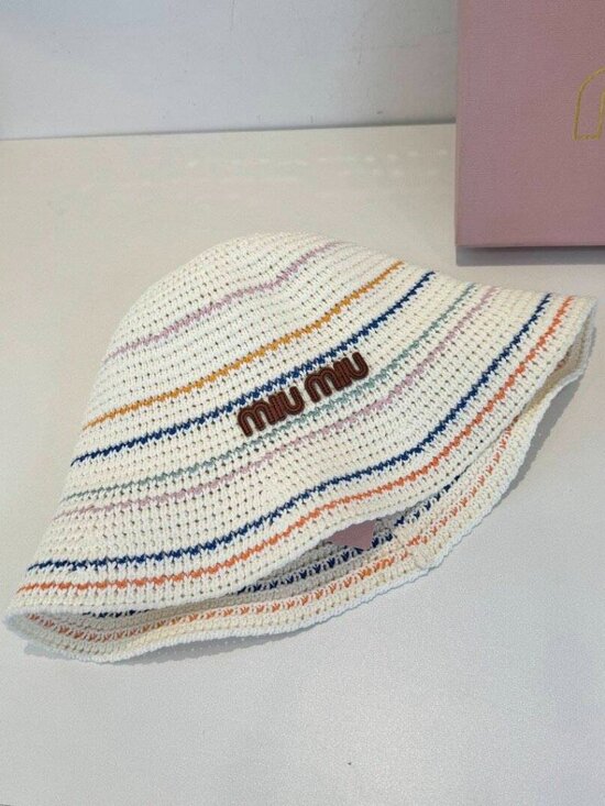 Miu Miu Striped Raffia Bucket Hat - Summer Sun Hat main image 4